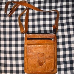 Women’s Crossbody Messenger Bag - Brown Faux Croc Leather
